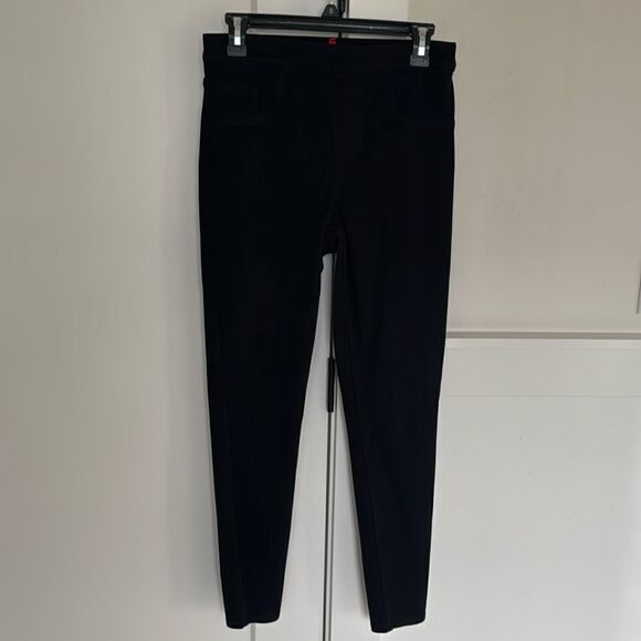SPANX Jean-ish Pull On Ankle Leggings Black Denim Comfortable Women's Size M EUC - Picture 1 of 14